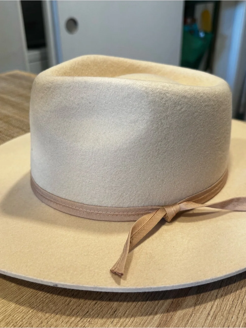 Lack Of Color Cream Felt Rancher Hat with Taupe Ribbon